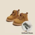 Bottines Martin jaunes pour enfants avec doublure non rembourrée et fermeture éclair latérale - Taille 23 / Longueur intérieure 14.5cm / Jaune (Solide)