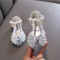 Elegant sparkling silver girls princess dress shoes with pearl strap and rhinestone bow - 21 / Silver