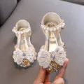 Elegant girl's princess sandals with sparkling rhinestones and butterfly bow decoration - 21 / Gold