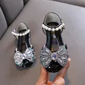 Elegant black girls princess dress shoes with colorful rhinestone butterfly bow - 21 / Black