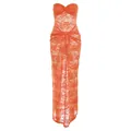 Elegante abito lungo sexy in pizzo arancione trasparente senza spalline estivo - Taglia S / Vestiti / Arancione