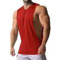 Men's red muscle tank top with deep-cut sides for bodybuilding and gym workouts - M / Tops / Red