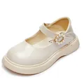 Elegant cream white patent leather girl's Mary Jane shoes with decorative pearl buckle strap - 26 / Off White