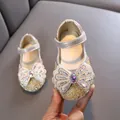 Funkelnde goldene Baby Mädchen Prinzessin Schuhe mit großer Strassschleife für Auftritte - 21 / Gold