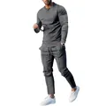 Men's grey casual two-piece tracksuit set with long-sleeved top and trousers - Dark Gray