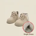 Beige toddler Martin boots with side zipper and lace-up design, unlined for fall. - Size 16 / Inner 12.5cm / Unlined Martin Boots / Khaki