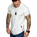 Detail view of slim-fit men's white T-shirt featuring pleated shoulder design - M / Tops / White