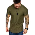Detail view of men's slim fit t-shirt with unique pleated raglan sleeves - Army Green