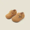 Chaussures de marche souples en daim marron clair pour tout-petits avec boucle T-strap - Taille 15 / Intérieur 12.0cm / Style Simple / Jaune