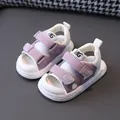 Trendy toddler non-slip soft-sole closed-toe sandals in purple and white for summer - Size 16 (12cm) / Purple