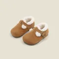 Chaussures de marche pour bébé en daim marron avec doublure chaude en fausse fourrure blanche - Taille 15 / Intérieur 12.0cm / Style Doublé Polaire / Jaune