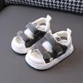 Toddler closed-toe sandals with non-slip soft soles in grey and white mesh - Size 16 (12cm) / Closed Toe Sport Sandals (A666) / Gray