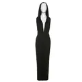 Elegant sexy black V-neck hooded slim fit maxi dress for fashion-forward women 2023 - S / Dresses / Black