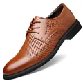 Eleganti scarpe da lavoro da uomo in pelle marrone traspirante con dettagli traforati - 37 / Stile Traforato Traspirante / Marrone