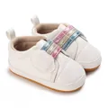 Schattige witte baby sneakers met zachte zool en kleurrijke regenboog glitter klittenband - Regenboog Pailletten Stijl