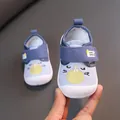 Squeaky cartoon baby walking shoes for toddlers 0-3 years, breathable blue canvas - Blue