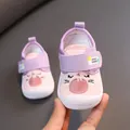 Cute pink squeaky walking shoes for toddlers with cartoon embroidery and Velcro strap - Pink