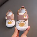 Breathable cartoon squeaky baby walking shoes with adjustable velcro strap for toddlers - Brown