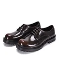 Side view of dark brown shiny leather brogue derby shoes with thick rubber soles - 38 / Dark Brown