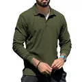 Polo da uomo slim fit verde oliva a maniche lunghe in maglia a coste per l'autunno - Taglia S / Top / Verde militare