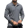 Polo classica casual da uomo a maniche lunghe in grigio con colletto a bottoni - Taglia S / Top / Grigio