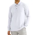 Classic men's long sleeve polo shirt in light grey with premium ribbed texture fabric. - Bleached White