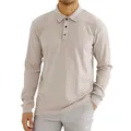 Men's ribbed long-sleeve polo shirt with loose fit and lapel collar in beige - Light Khaki