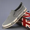 Casual grey slip-on canvas shoes for men with thick flat sole - 38 / Gray