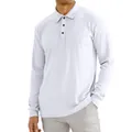 Casual men's long-sleeve white ribbed polo shirt with buttoned lapel collar design - S / Tops / Bleached White