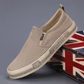 Trendy khaki men's water-washed cloth slip-on loafers with comfortable thick sole - 38 / Khaki
