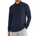 Classic navy blue ribbed long sleeve polo shirt with lapel collar for autumn men's fashion - S / Tops / Navy Blue