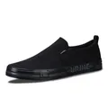 Men's black slip-on canvas loafers with comfortable flat sole for casual autumn wear - 38 / Black