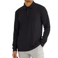 Classic men's black ribbed long-sleeve polo shirt featuring a loose lapel design and buttons - S / Tops / Black