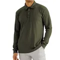 Men's army green long sleeve ribbed polo shirt with casual loose fit for autumn - S / Tops / Army Green