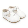 Side view detail of white T-strap baby walking shoes with perforated pattern - 11cm / White