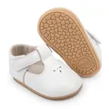 Detailed view of white baby prewalker shoes with anti-slip sole and Velcro strap - Insole Length 11cm / Princess Style Walking Shoes (2178) / White