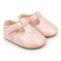 Close-up view of elegant pink baby princess walking shoes with T-strap velcro closure - 11cm / Pink