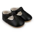 Detailed view of black T-strap baby princess walker shoes for 0-1 year olds - 11cm / Black