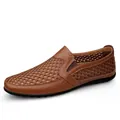 Mocasines de conducción para hombre de malla marrón con ribete de textura de cocodrilo - 2102 Brown