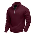 Felpa bordeaux da uomo con mezza zip e calda fodera in pile, ideale per l'uso quotidiano. - Borgogna