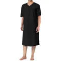 Comfortable men's black short sleeve mid-length nightrobe loungewear with Henley V-neck - S / Robe / Black