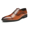 Klassische braune Leder-Oxford-Schuhe mit Cap-Toe für das Business-Formal - 38 / Standard-Stil / Braun