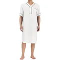 Close-up of men's white mid-length nightshirt with black trim and chest pocket detail - S / Robe / White
