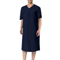 Comfortable navy blue men's nightgown featuring a loose fit, V-neck, and front chest pocket - S / Robe / Navy Blue