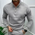 Men's classic grey half-zip sweatshirt with stand collar and long sleeves for winter - Light Gray