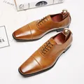Classic brown genuine leather oxford dress shoes for men with lace-up wedding style - 38 / Cap-Toe Formal Shoes(3004-2) / Brown