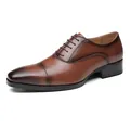 Professional classic brown leather cap-toe Derby shoe for business formal dress wear - Brown