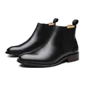 Men's premium black genuine leather Chelsea boots with elastic side panels and wood-grain heel - 40 / Chelsea Boots (15A888) / Black