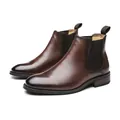 Premium brown genuine leather Chelsea boots for men featuring sleek elastic side panels - 38 / Chelsea Boots (15A888) / Brown