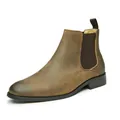 Classic brown genuine leather Chelsea boots for men with elastic side panel and pull tab - 38 / Chelsea Boots (15A888) / Army Green